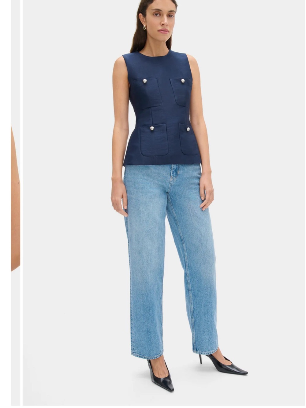NWT ALIGNE ALMA SLEEVELESS SATIN TOP NAVY - Picture 4 of 5